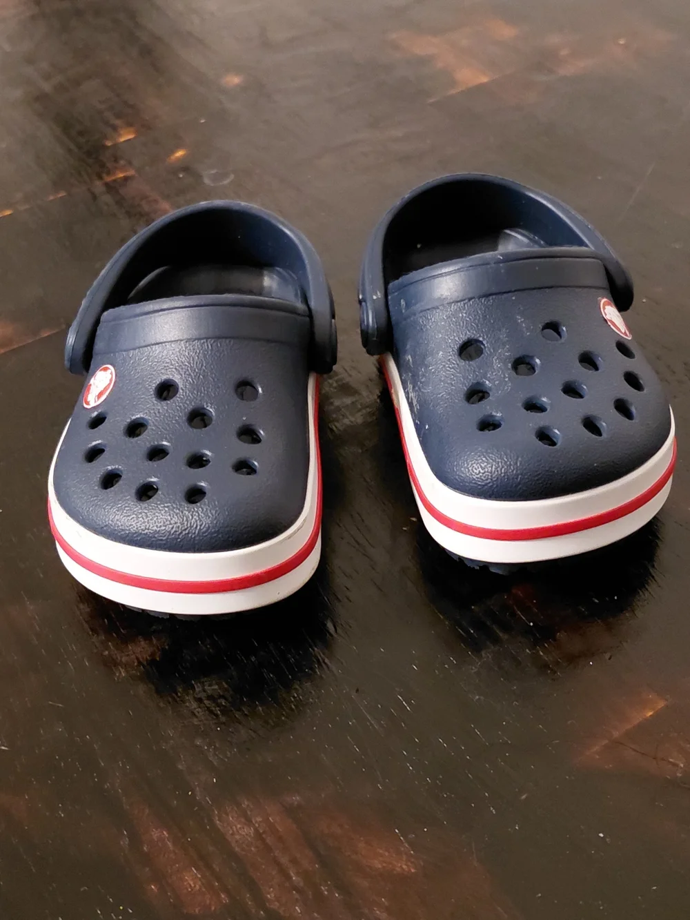 CROCS Kids Navy Clogs with White and Red Trim